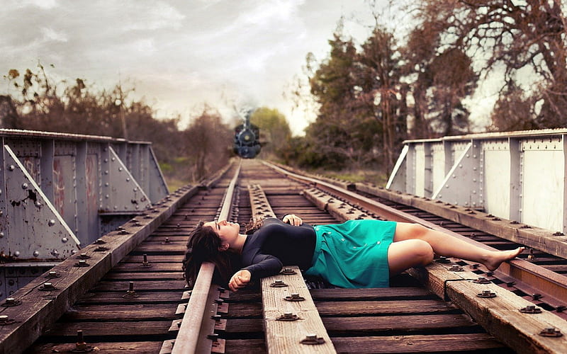 Dream, Suicide, train, bridge, girl, HD wallpaper