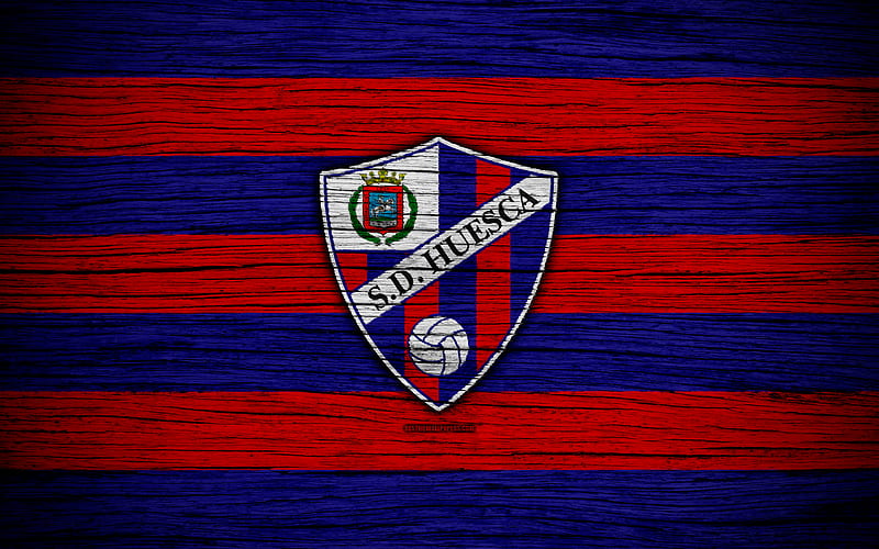 Huesca FC Segunda Division, soccer, football club, Spain, SD Huesca, logo, LaLiga2, wooden texture, FC Huesca, HD wallpaper