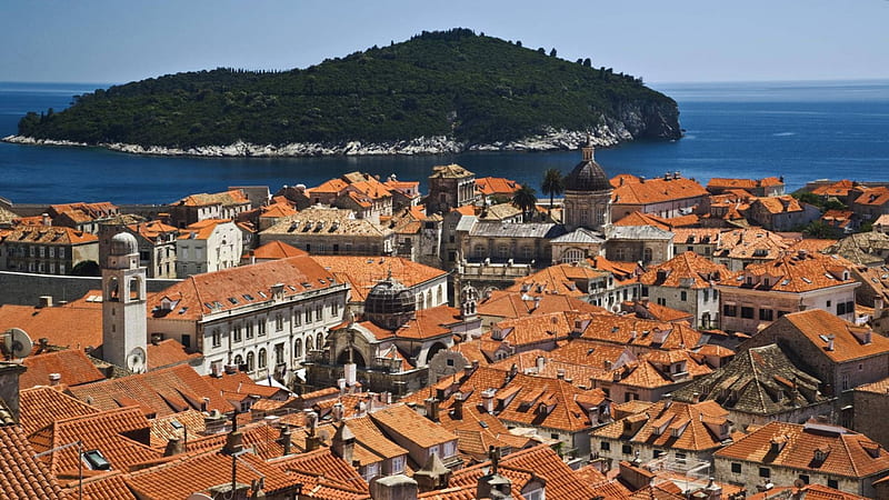historic dubrovnik croatia on the adriatic sea, city, red roofs, island, sea, HD wallpaper