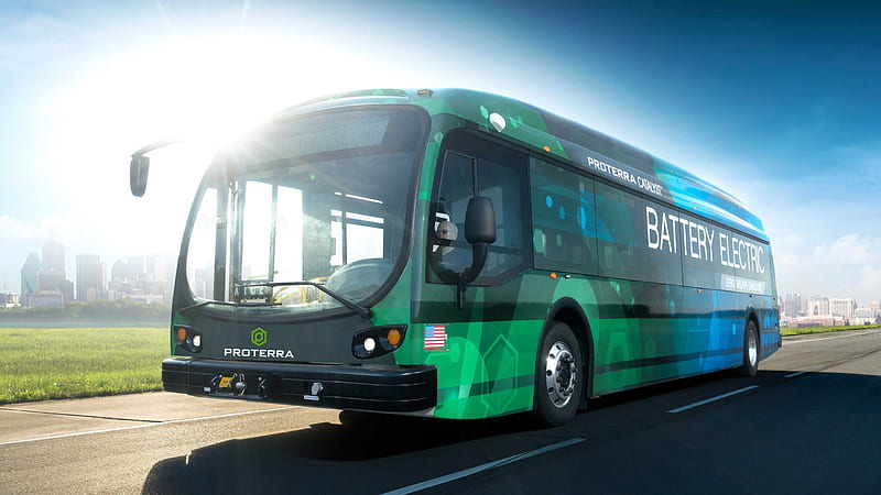 electric bus, Proterra Catalyst E2, green bus, public transportation, HD wallpaper