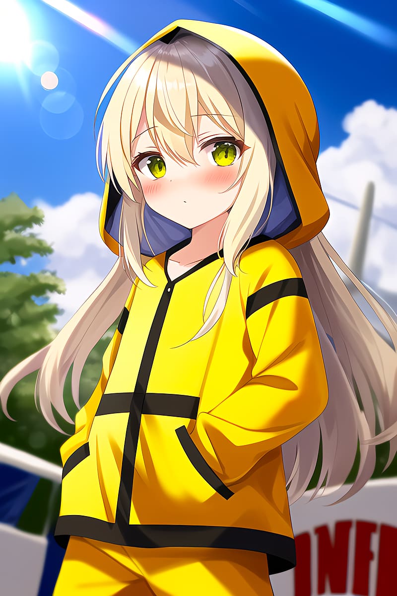 girl, hoodie, yellow, anime, HD phone wallpaper