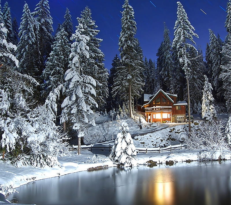 winter cabin, cool, forest, natural, nature, new, season, snow, HD wallpaper