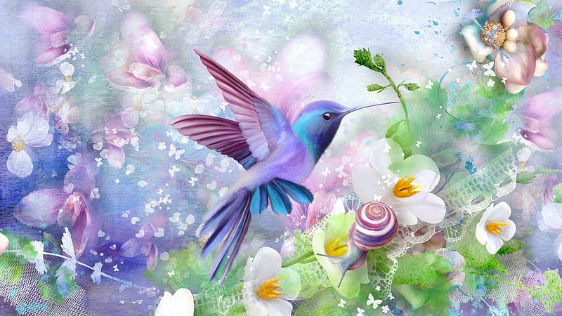 Delightful Hummingbird, bird, summer, flowers, spring, soft, hummingbird, Firefox Persona theme, HD wallpaper
