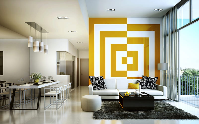 living room stylish interior, canteen, modern design, interior idea, HD wallpaper