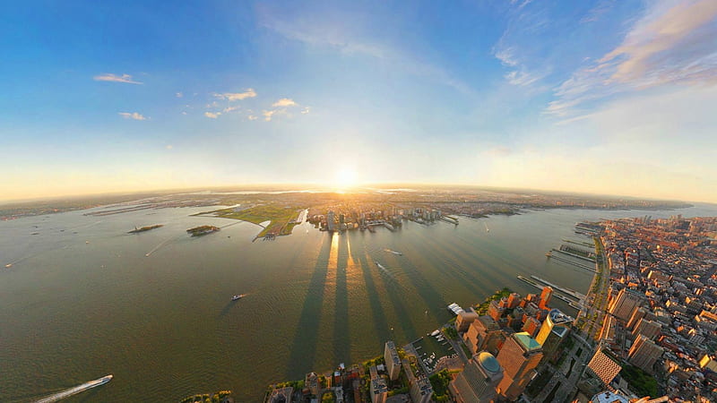 panorama of new jersey across the hudson river, sunset, city, river, panorama, HD wallpaper