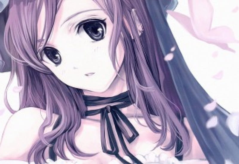 Anime girl cute hair pretty purple girl anime face HD wallpaper   Peakpx