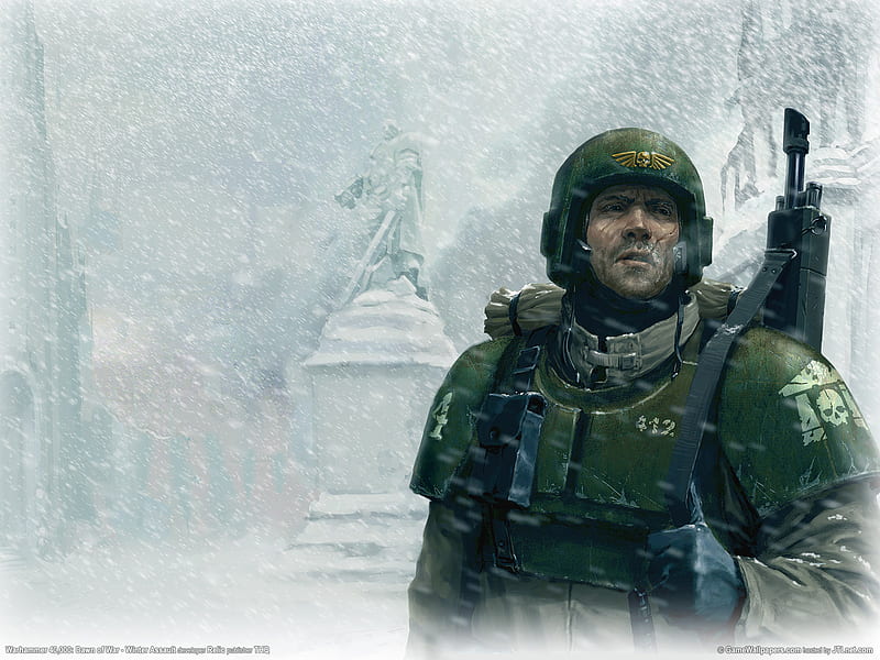 Winter Assault, dawn of war, soldier, fighter, 000, video game, warhammer 40, adventure, winter, warhammer, weapon, HD wallpaper