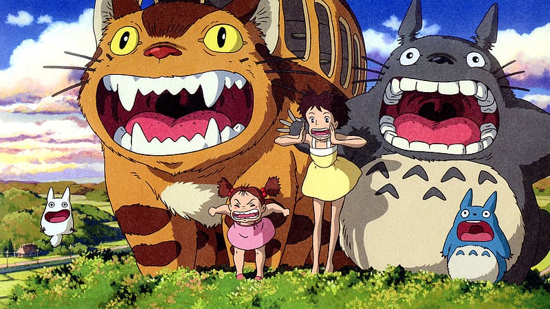 Anime, Mini Totoro (My Neighbor Totoro), Mei Kusakabe, Satsuki Kusakabe, Totoro (My Neighbor Totoro), My Neighbor Totoro, Catbus (My Neighbor Totoro), HD wallpaper