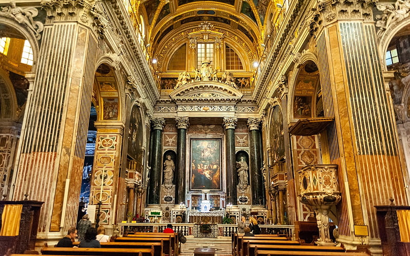 Church in Genova, Italy, interior, altar, church, Italy, HD wallpaper