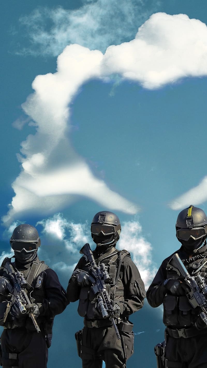 Army Lovers, Military Psychology, four soldier, heart of the cloud, HD phone wallpaper