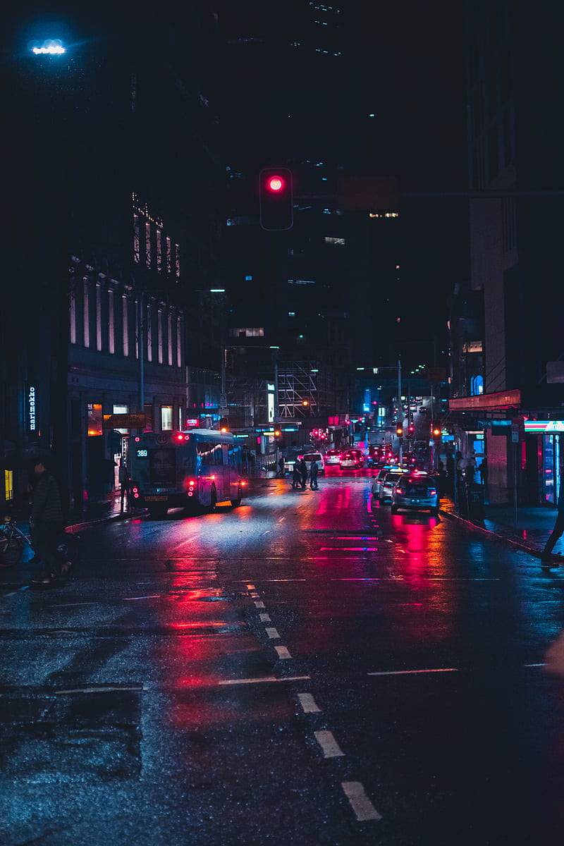 night city, street, lighting, traffic, sydney, australia, HD phone wallpaper
