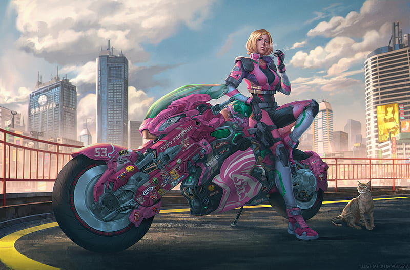 Motorcycle Cyberpunk Girl, HD wallpaper