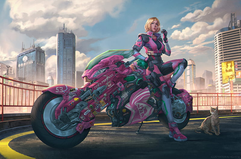 1366x768 Cyberpunk City Girl With Bike 1366x768 Resolution , Backgrounds,  and HD wallpaper