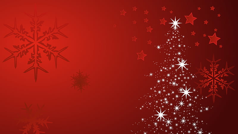 Red Snowflake Christmas Tree With Stars Snowflake, HD wallpaper