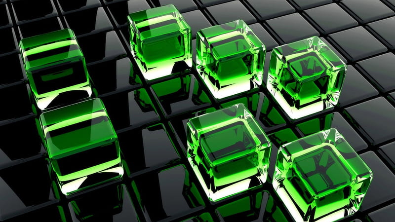Green Glassy Cubes On Black Cubes Cool 3D Background Cool 3D Background, HD wallpaper