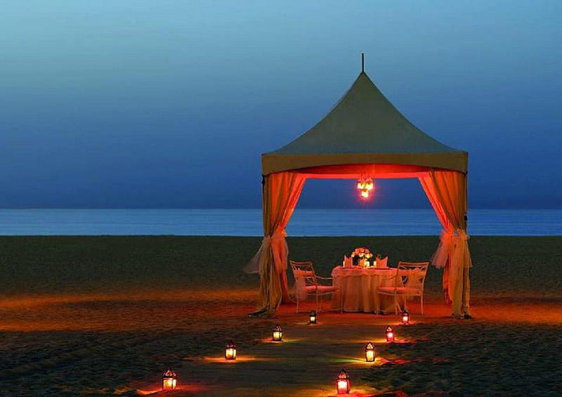 Romantic Dinner for Two, dinner, romantic, beaches, nature, sea, HD wallpaper