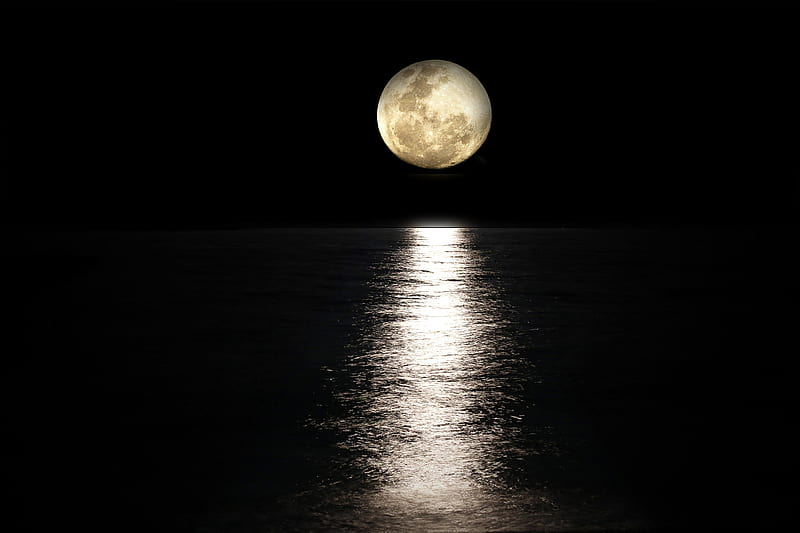 Dark Night Moon Reflection In Sea , moon, reflection, sea, nature, HD wallpaper
