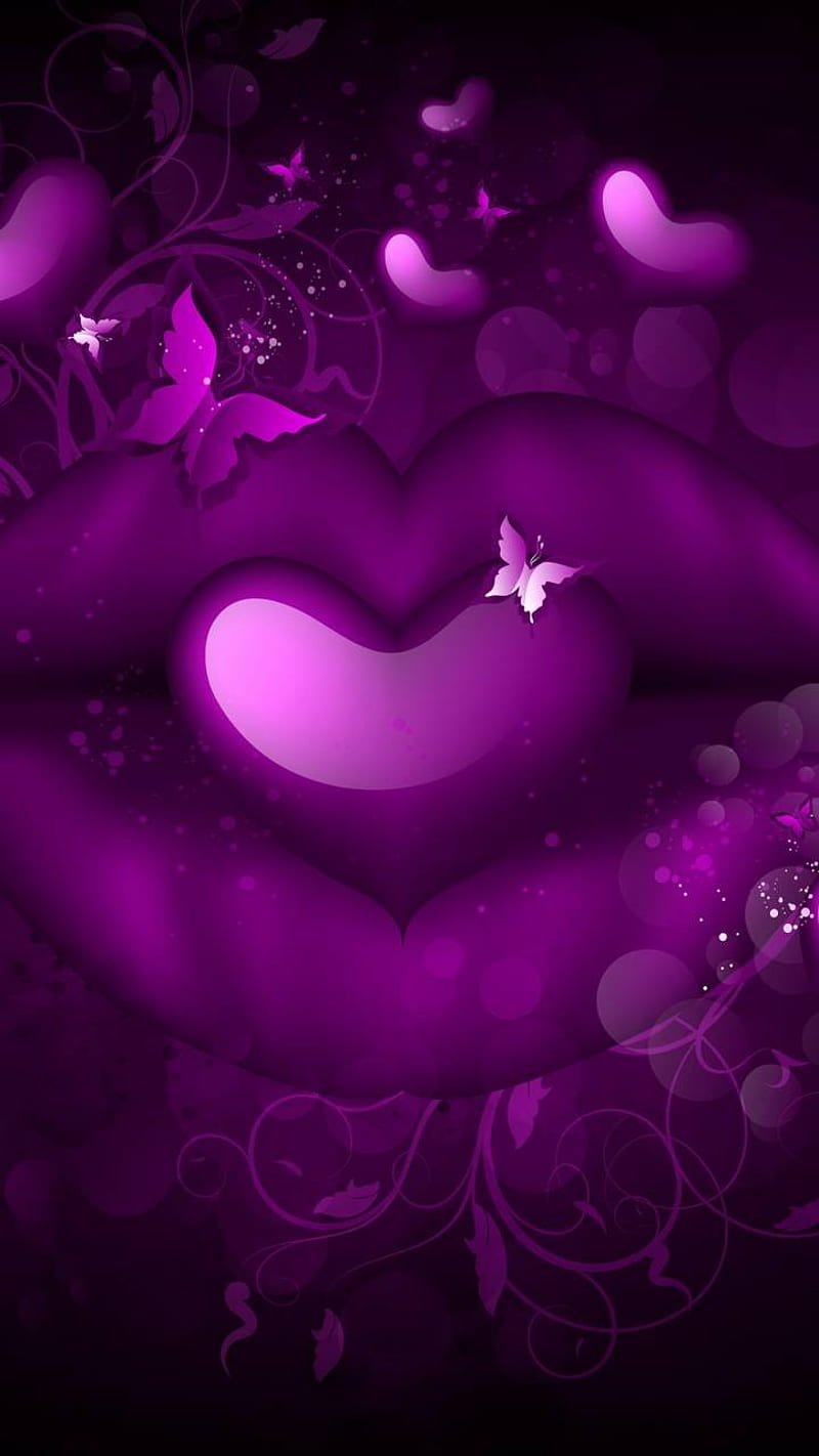 butterfly, corazones, purple, HD phone wallpaper