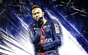 Neymar, grunge art, brazilian footballers, PSG, back view, Ligue 1 ...