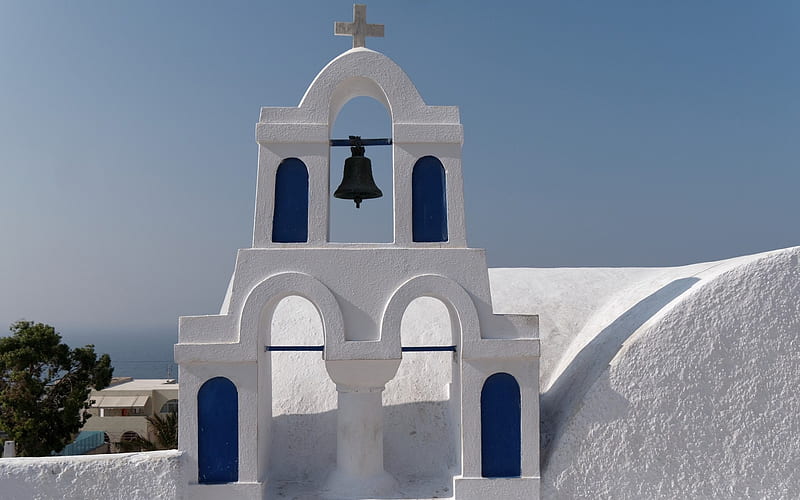 Church Bell in Santorini, Greece, Greece, island, church, Santorini, bell, HD wallpaper