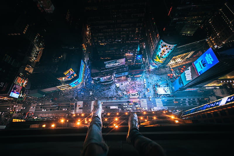 Legs Hanging Aerial View New York City , graphy, new-york, city, buildings, aerial, HD wallpaper