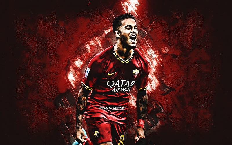 Justin Kluivert, AS Roma, Dutch soccer player, portrait, Serie A, Italy, football, red stone background, HD wallpaper