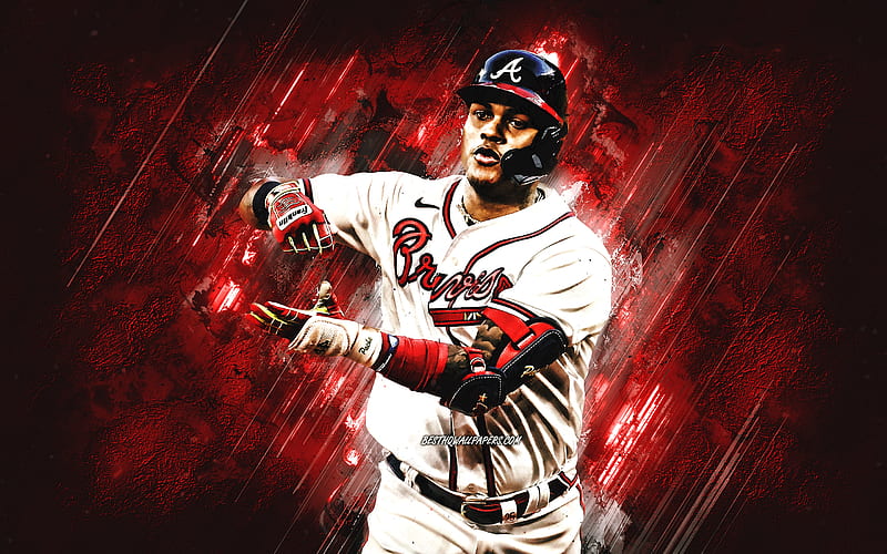 Cristian Pache, Atlanta Braves, MLB, red stone background, baseball, Major League Baseball, HD wallpaper