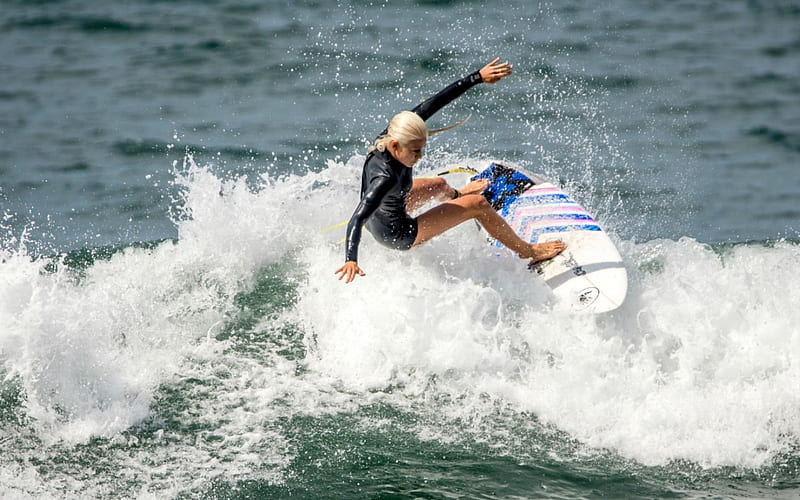 Surfer On Malibu Beach Surfer Surfboard Girl Blonde Wave Hd Wallpaper Peakpx