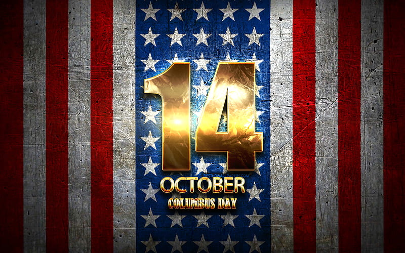 Columbus Day, October 14, golden signs, american national holidays, USA, US national holidays, America, HD wallpaper