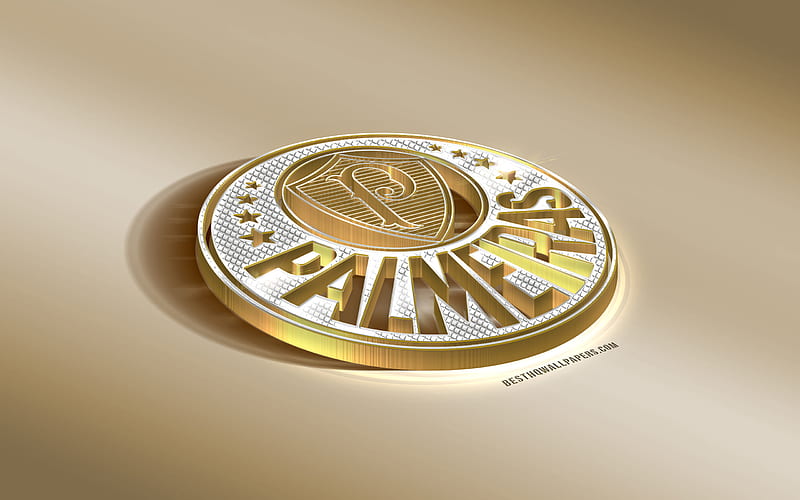 Palmeiras, Sociedade Esportiva Palmeiras, Brazilian football club, golden logo with silver, Sao Paulo, Brazil, Serie A, 3d golden emblem, creative 3d art, football, HD wallpaper