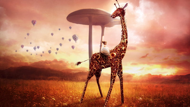 Giraffe Dream Fantasy, giraffe, artist, digital-art, dream, HD wallpaper