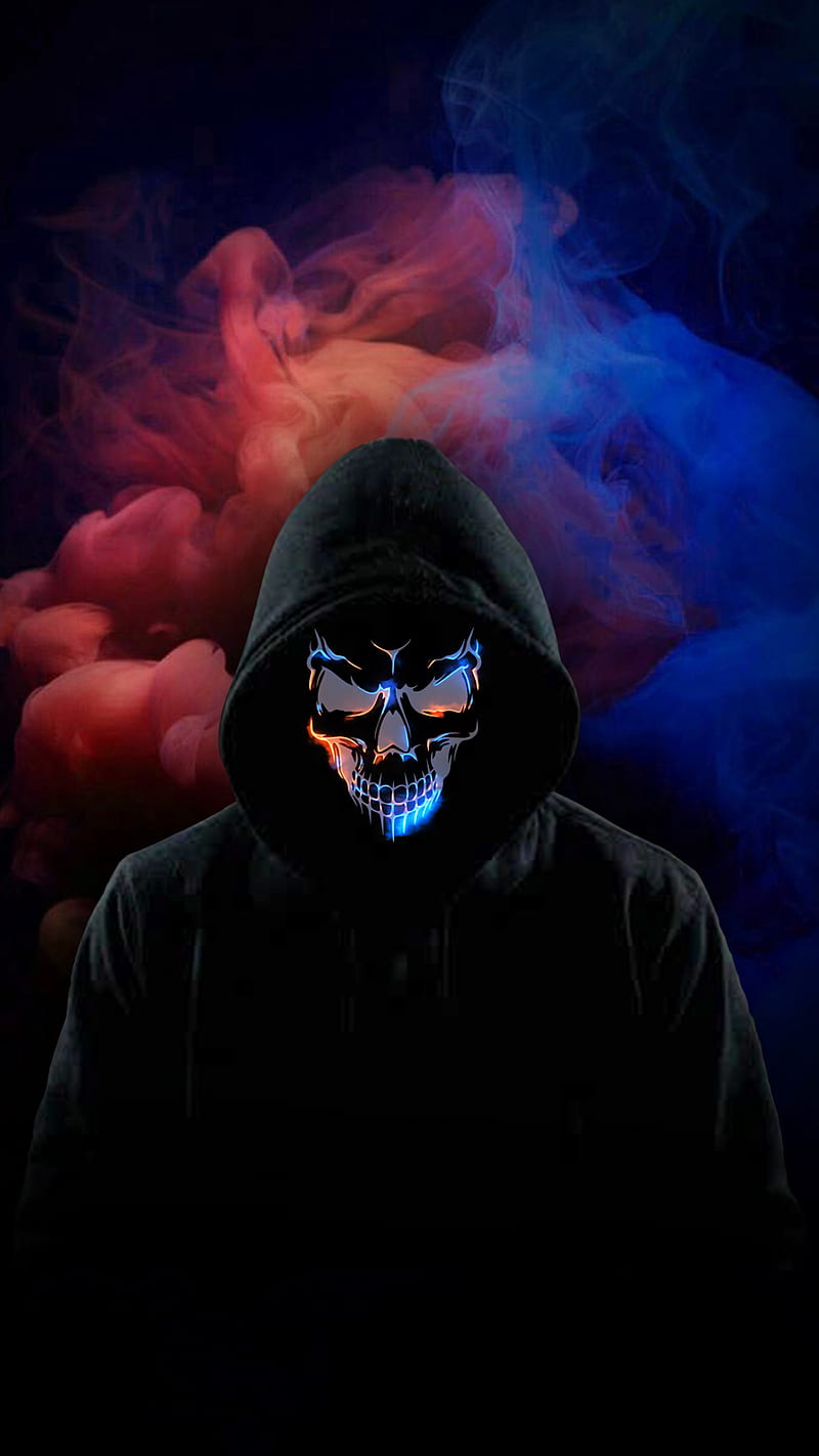 Hood Skull, VIP, black, color, dark, horror, laser, skeleton, smoke, HD phone wallpaper