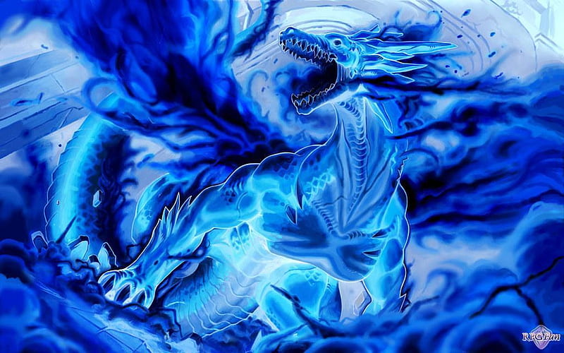 Blue Dragon, dragon, it now, flames, blue, HD wallpaper
