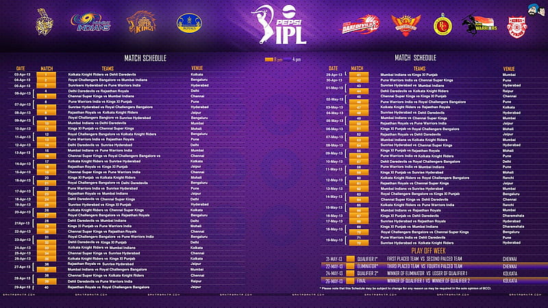 ipl 6 2013 schedule, sport, purple, match, schedule, ipl, HD wallpaper