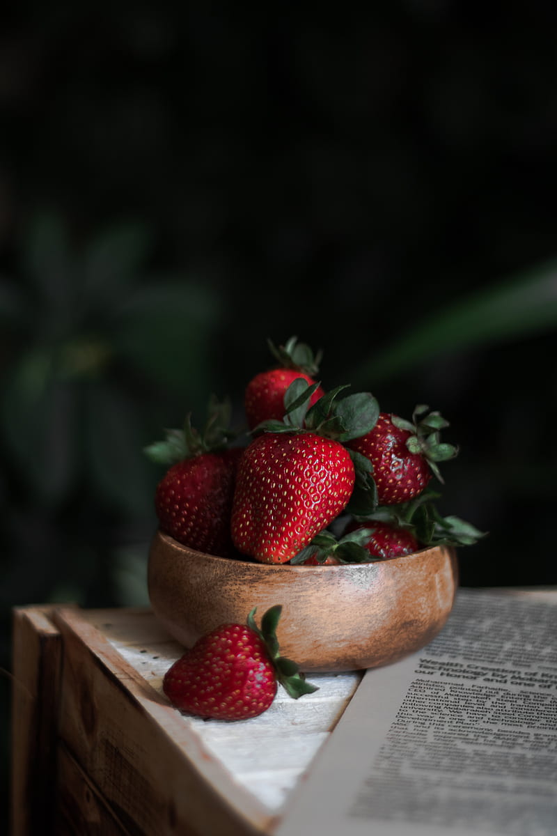 strawberry, berry, fruit, dish, newspaper, HD phone wallpaper