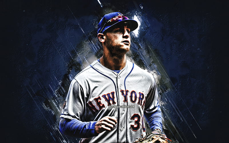Michael Conforto, New York Mets, Scooter, american baseball player, portrait, blue stone background, baseball, MLB, Major League Baseball, HD wallpaper