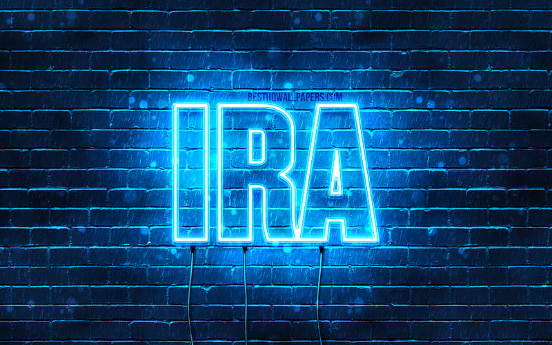 Ira with names, horizontal text, Ira name, Happy Birtay Ira, blue neon lights, with Ira name, HD wallpaper