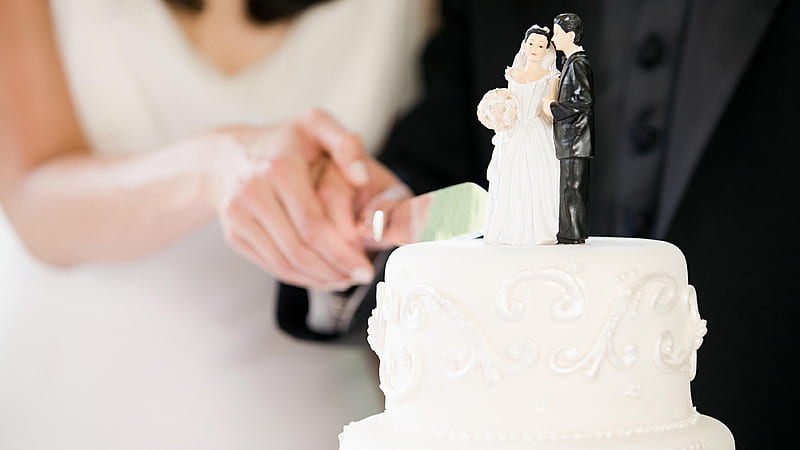 Wedding, 4к, wedding cake, groom, bride, HD wallpaper
