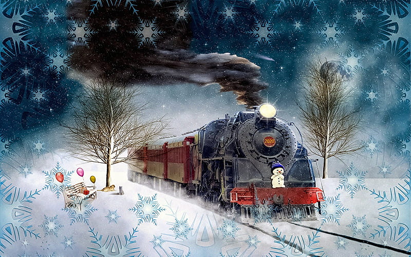 2020 Christmas Retro Snowflakes Snow Trains Smoke, HD wallpaper | Peakpx