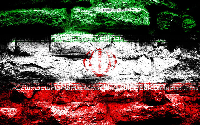Empire of Iran, grunge brick texture, Flag of Iran, flag on brick wall, Iran, flags of Asian countries, HD wallpaper
