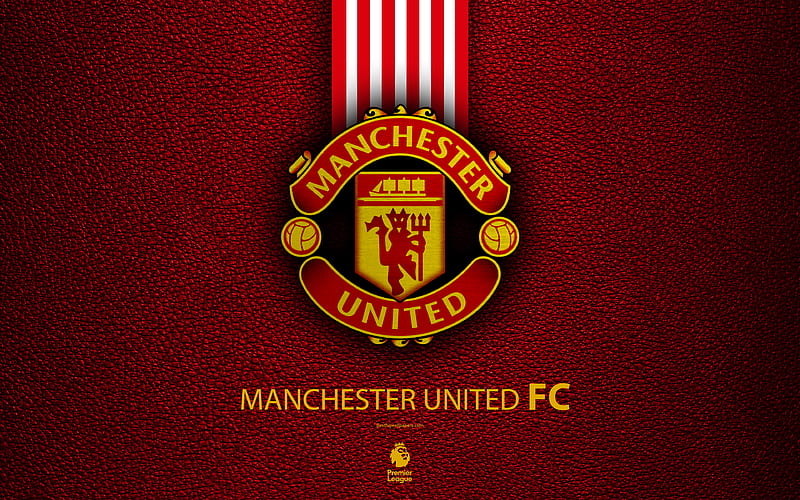 Manchester United FC English football club, leather texture, Premier League, MU logo, emblem, Newton Heath, Manchester, England, United Kingdom, football, HD wallpaper