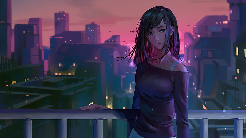 Anime Girl Dawn City , anime-girl, anime, artist, artwork, digital-art, artstation, HD wallpaper