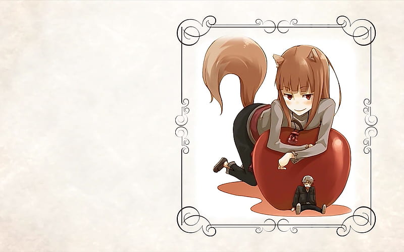 Spice and Wolf, apple, wolfgirl, horo, lawrence kraft, wolf girl, holo, wolf, HD wallpaper