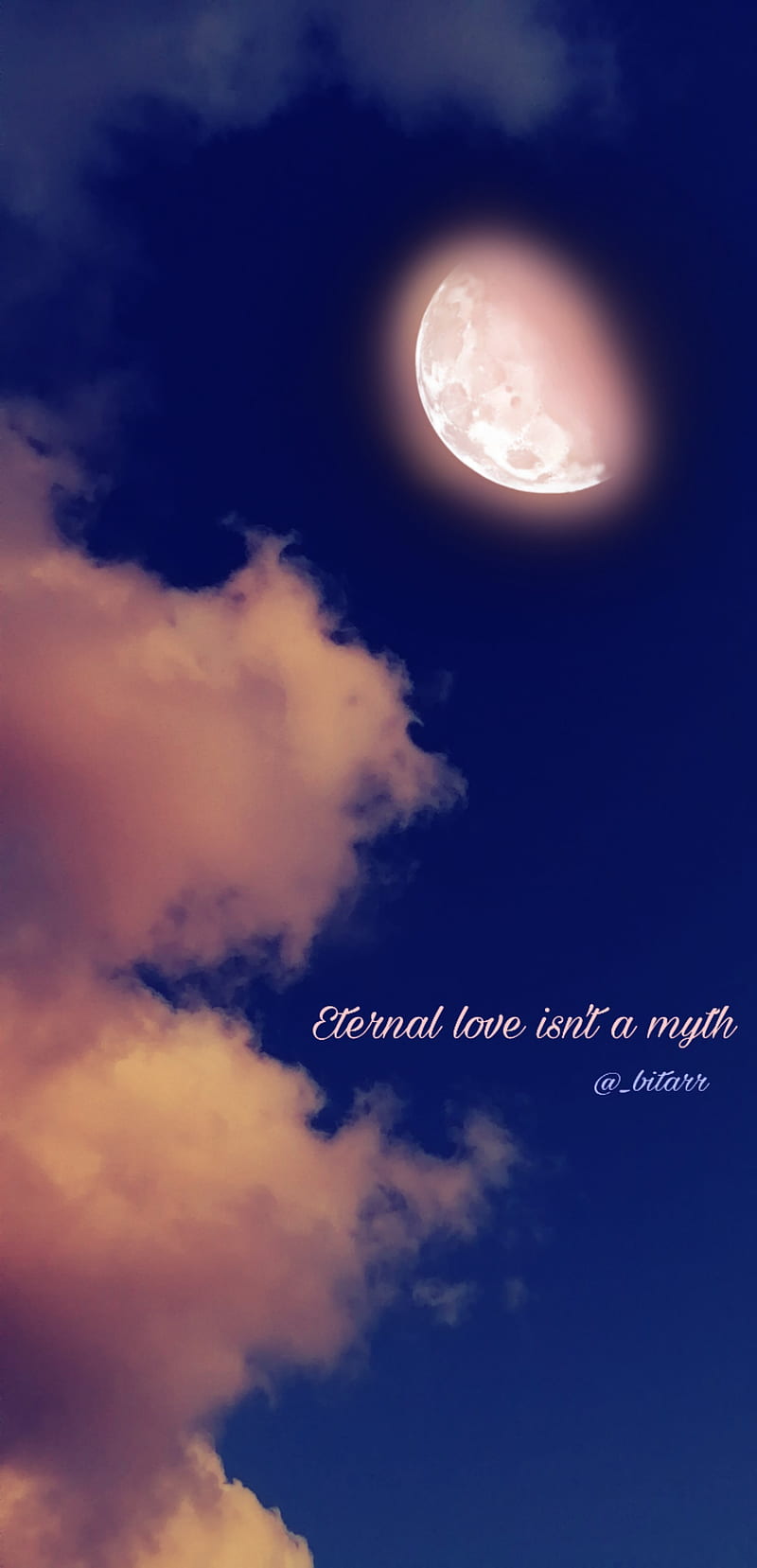 Love, 2020, clouds, eternal, moon, myth, night, pink, purple, quote, HD phone wallpaper