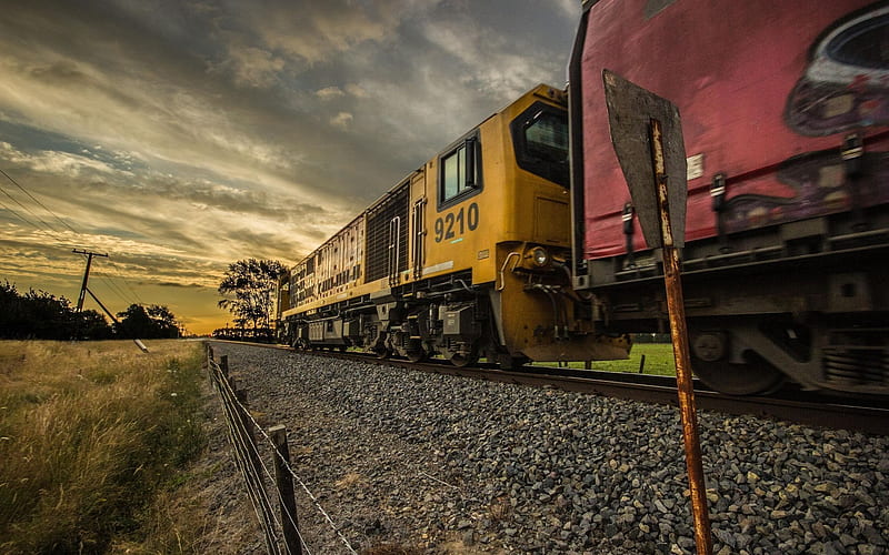 locomotive, railroad, dawn, new zealand, HD wallpaper