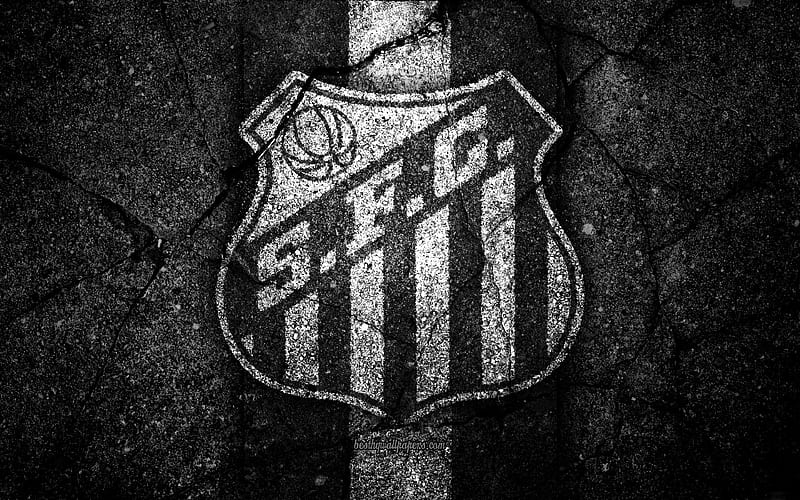 Santos FC, logo, Brazilian Seria A, soocer, black stone, Brazil, Santos Sao Paulo, football club, asphalt texture, FC Santos, HD wallpaper