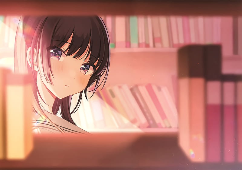purple eyes, anime girl, books, school uniform, Anime, HD wallpaper