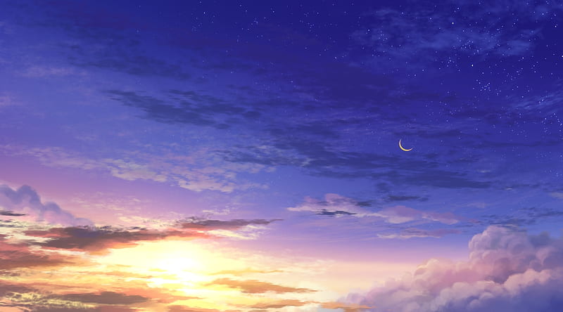 Anime sunset, landscape, sky, clouds, scenic, Anime, HD wallpaper | Peakpx