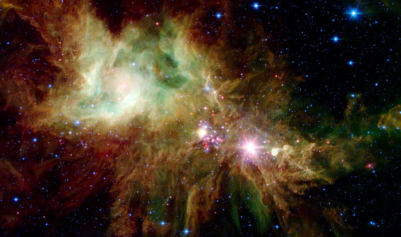 Stellar Snowflake Cluster, stars, christmas tree, space, spitzer st, nebulae, snowflake cluster, HD wallpaper