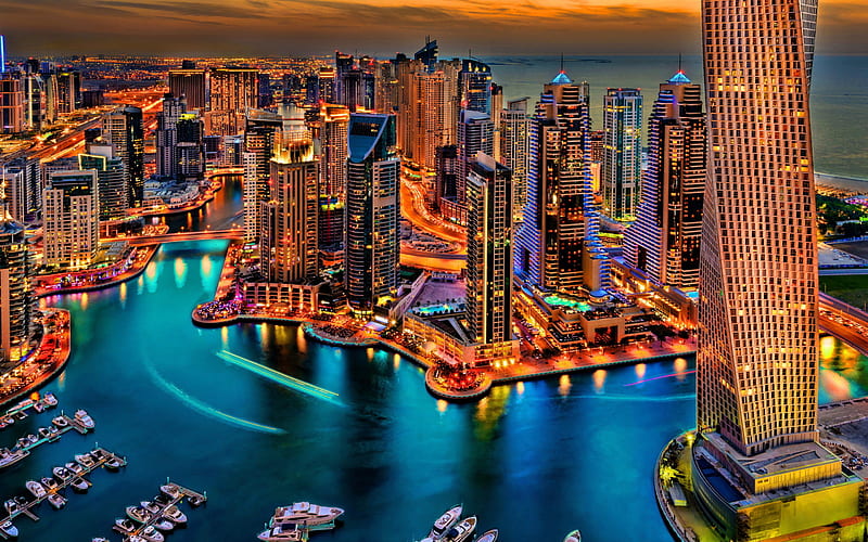 Dubai, modern buildings, UAE, skyscrapers, cityscapes, United Arab Emirates, Dubai at evening, R, HD wallpaper